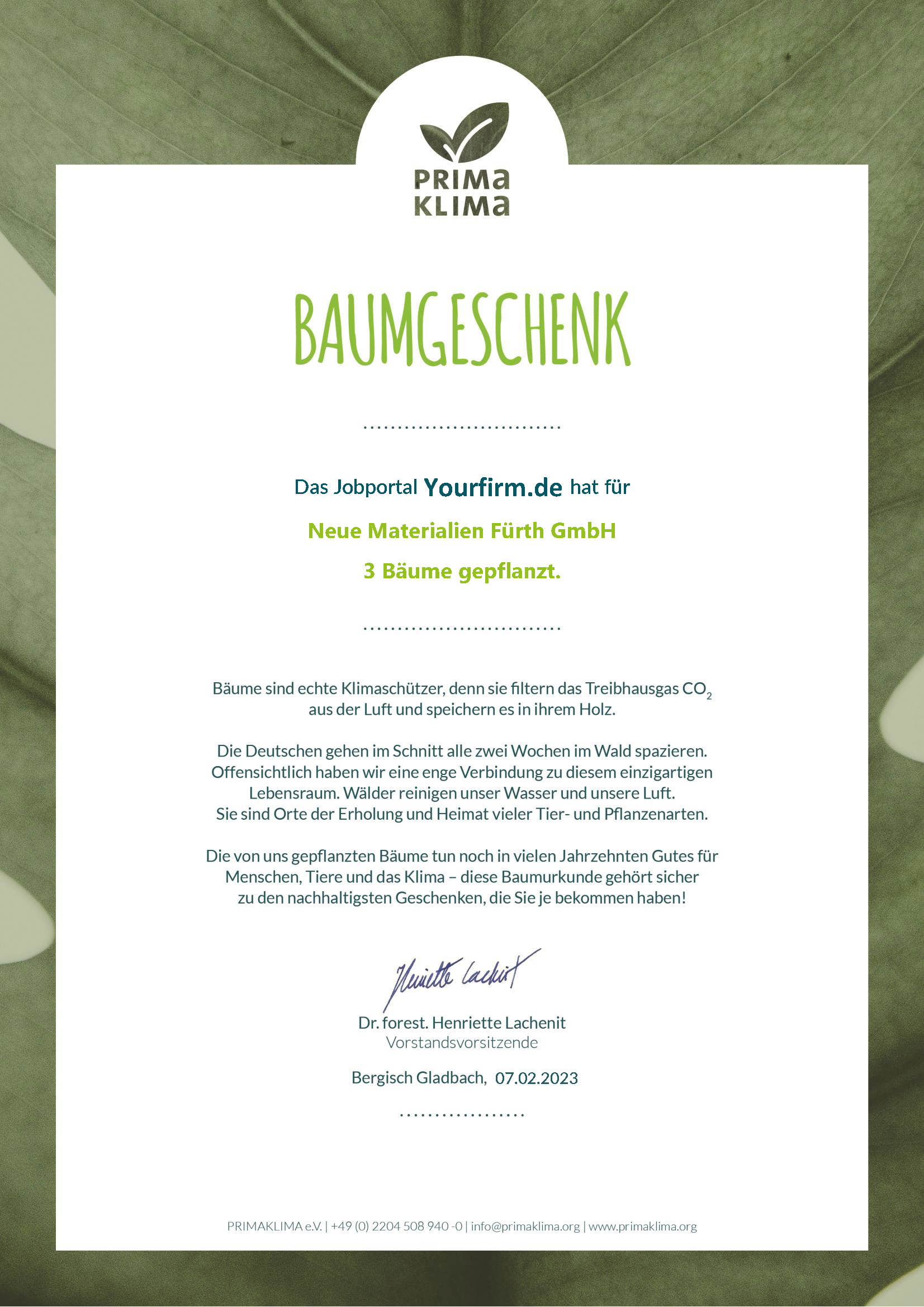 Yourfirm_Baumpflanzurkunde_Neue Materialien Fürth GmbH