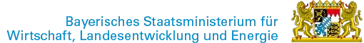 Logo des Bayerischen Staatsministeriums für Wirtschaft, Landesentwicklung und Energie, mit dem bayerischen Wappen auf der rechten Seite und blauem deutschen Text auf der linken Seite.